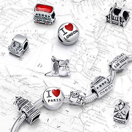 Turismo de viajes Inglaterra Reino Unido Palabras Corazón I Amo Londres Charm Bead Para Mujeres Teen Esmalte .925 Sterling Silver Fit Pulsera Europea