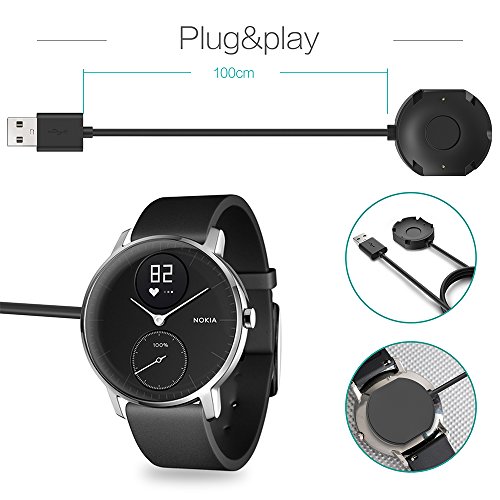 TUSITA Cargador Compatible con Nokia Steel HR, Withings Steel HR Smartwatch - Cable de Carga USB 3,3ft 100cm - Accesorios para Fitness Tracker