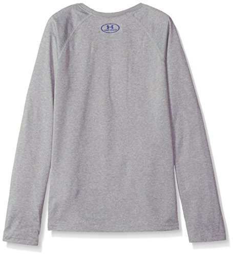 Under Armour Girls' Big Logo Long Sleeve Shirt, Steel Light Heather (036)/Penta Pink, Youth X-Small