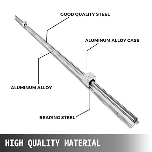 VEVOR Eje de Guía Deslizante de Revestimiento SBR20-2,200 mm de 20 mm, Juego de Guías de Rodamiento Lineal con CNC de 2 Rieles + 4SBR20UU Rodamiento Bloque CNC, Varilla para Guía Lineal