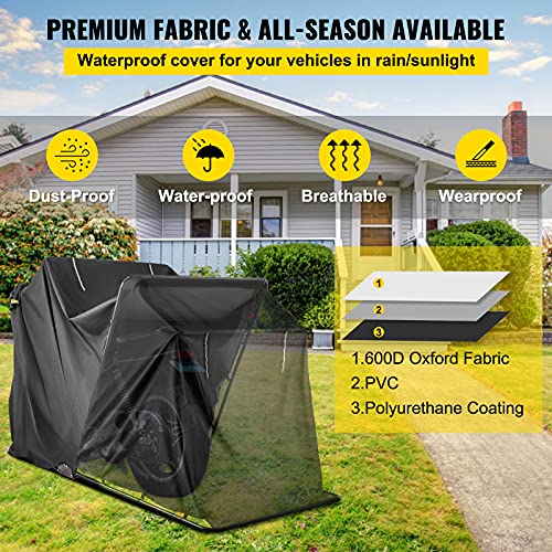 VEVOR Funda Moto de Tela Oxford 600D, Cubierta de La Motocicleta Tamaño L, Funda para Moto, a Prueba de UV, Lluvia, Polvo, Impermeable Cubierta, Color Negro (345 cm x 137 cm x 180 cm con Candado)