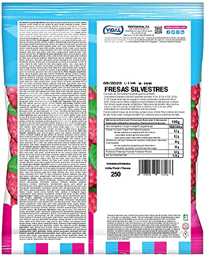 Vidal Golosinas Fresas Silvestres, Caramelo de Goma con Sabor y Forma de Fresa, Colores Verde y Rojo. Bolsa 1.5 Kg