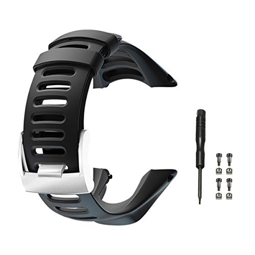 Vindar Correa de Caucho Suave Suunto Ambit 1/2 / 2S / 2R / 3 Sport / 3 Run / 3 Peak, Ajustable, Correa Unisex, Negro (Incluye 1x Destornillador y 4X Tornillos)