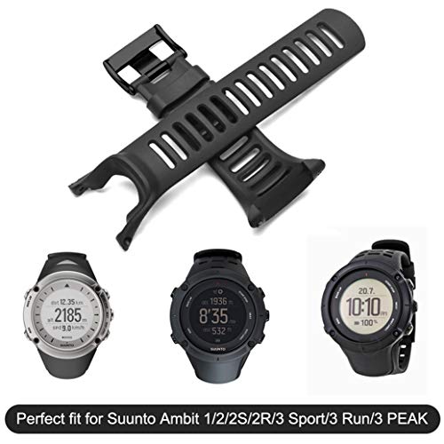 Vindar Correa de Repuesto de Goma Suave para Suunto Ambit 1/2 / 2S / 2R / 3 Sport / 3 Run / 3 Peak, Todo Negro