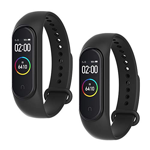 WD&CD 2 Pack Correa de Silicona Negra Compatible con Xiaomi Mi Band 3/4 Correa de Reloj, Muñequera Ajustable Banda de Reloj para Xiaomi Mi Band 3/4 (Negro + Negro)