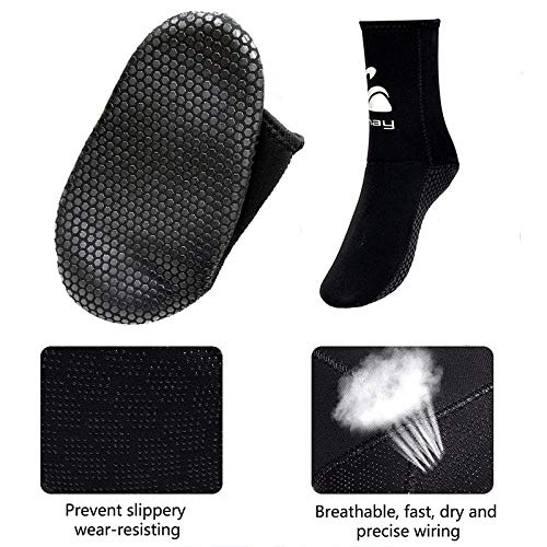 WELLPATH Calcetines de buceo de neopreno, 3mm Calcetines con aleta de agua ultra premium Trajes de neopreno térmico Calcetín antideslizante flexible para natación en la playa deportes (S, Negro)