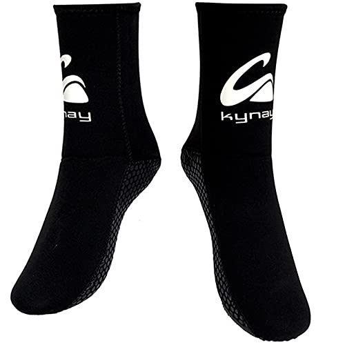 WELLPATH Calcetines de buceo de neopreno, 3mm Calcetines con aleta de agua ultra premium Trajes de neopreno térmico Calcetín antideslizante flexible para natación en la playa deportes (S, Negro)