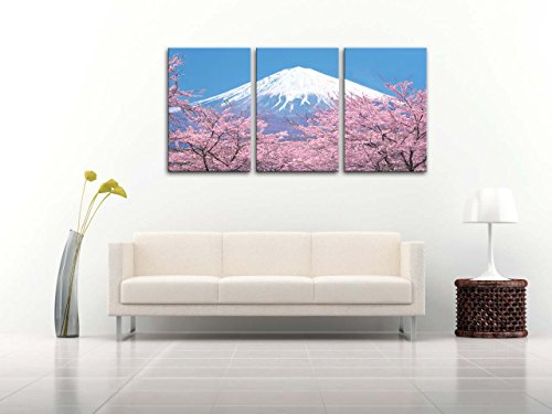 WTD - Lienzo decorativo para pared (3 piezas), diseño de flores de cerezo Fuji