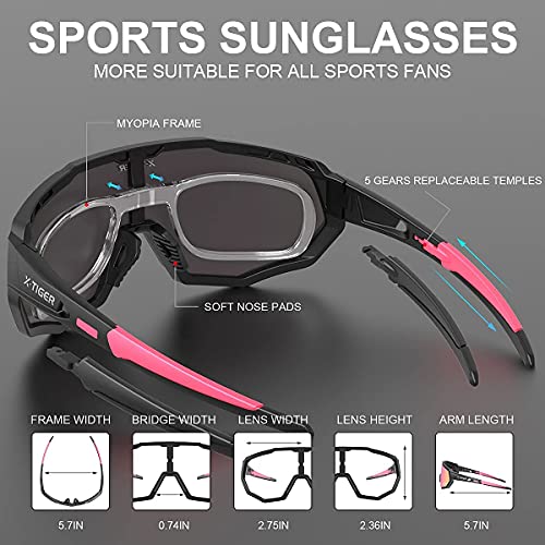 X-TIGER Gafas Ciclismo CE Certificación Polarizadas con 5 Lentes Intercambiables UV 400 Gafas,Corriendo,Moto MTB Bicicleta,Camping y Actividades al Aire Libre para Hombres y Mujeres TR-90 (JPC05-5)