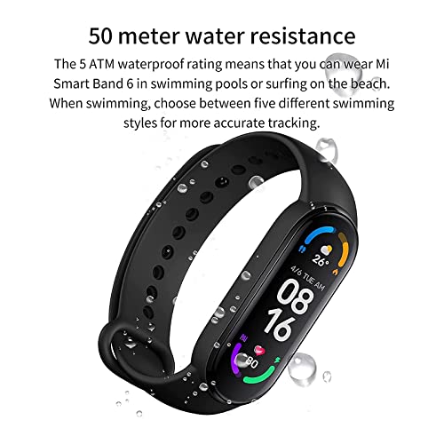 Xiaomi Mi Smart Band 6 Pantalla AMOLED de 1.56 Pulgadas, Monitor de Frecuencia Cardíaca y Oxígeno en Sangre de 24 Horas, Rastreador de Ejercicios Bluetooth, 5ATM, Versión Global, Negro