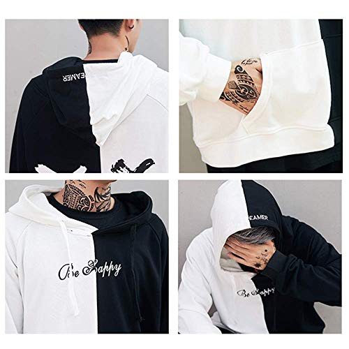 XIAOYAO Hombre Sudadera con Capucha Deportiva Manga Larga Hoodie Casual Camisa de Entrenamiento (L, Blanco Negro)