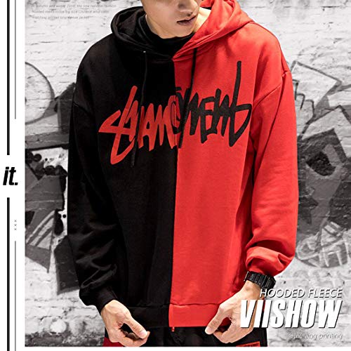 XIAOYAO Hombre Sudadera con Capucha Deportiva Manga Larga Hoodie Casual Camisa de Entrenamiento (S, Rojo Negro 2)