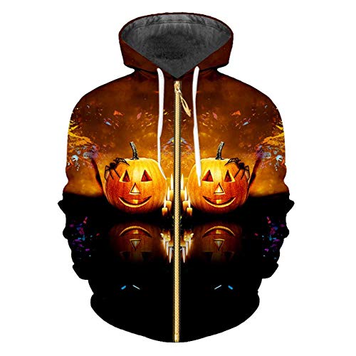 XJBDD Sudaderas con Capucha para Hombre con Cremallera de Animal de Halloween 3D Impreso Pumpkin Spider Zipper Coat Venta al por Mayor Ropa Deportiva de Fitness