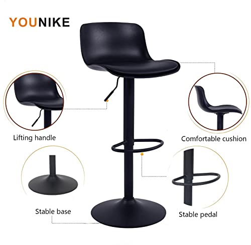 YOUNIKE 2X Taburetes de Bar Altura Ajustable y rotación de 360°, diseño Moderno y ergonómico para Bar, mostrador, Cocina y hogar Paquete de 2 Unidades,Negro