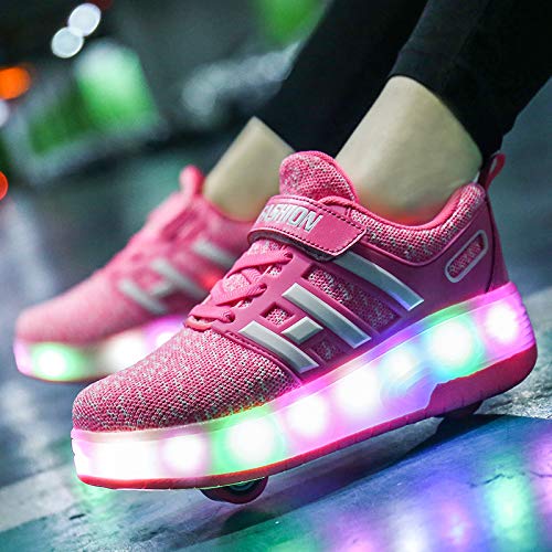 Zapatillas con Ruedas LED Luces Luminosas Zapatos de Roller Ajustable Doble Rueda Patines Calzado Deportivo al Aire Libre Niños Niña Moda Gimnasia Zapatos de Skateboard