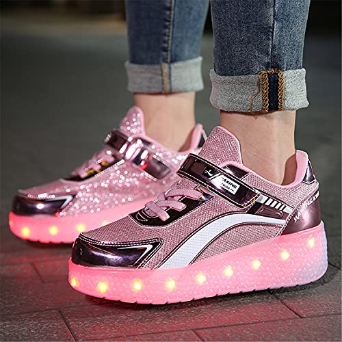 Zapatillas con Ruedas Niña Niño Zapatos con Ruedas y Luces LED Luminosas Flash Rueda Patines Deportivo al Aire Libre Gimnasia Running Niños Zapatos de Skateboard con USB Carga