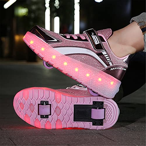 Zapatillas con Ruedas Niña Niño Zapatos con Ruedas y Luces LED Luminosas Flash Rueda Patines Deportivo al Aire Libre Gimnasia Running Niños Zapatos de Skateboard con USB Carga