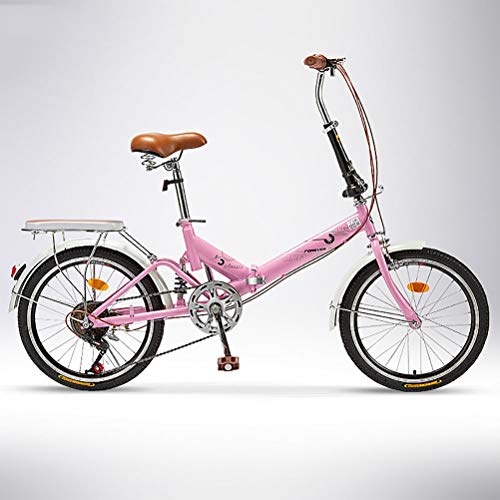 ZEIYUQI Ligero Bicicleta Plegable 20 Pulgadas Bicicleta De Velocidad Variable para Transporte En Coche Adulto Montar Al Aire Libre,Rosado,Single Speed A