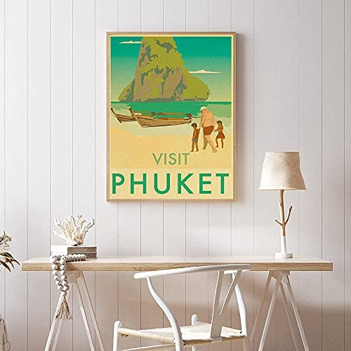 ZHJJD PóSter E Impresiones De Phuket Paisaje De La Ciudad De Viaje Pintura En Lienzo Arte De Pared De Moda Vintage para Salon De Estar Cuadros De Decoracion del Hogar 60x80 Cm Sin Marco