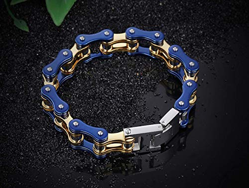 ZMJYH Maravillosa Pulsera De Acero De Titanio, Pulsera De Ciclismo Tendencia Oro Azul Engrosamiento Cadena De Bicicleta Pulsera De Acero De Titanio Joyería, Impermeable 22 Cm Unisex