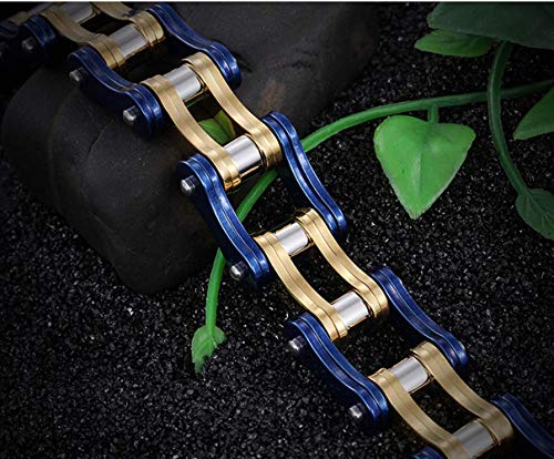 ZMJYH Maravillosa Pulsera De Acero De Titanio, Pulsera De Ciclismo Tendencia Oro Azul Engrosamiento Cadena De Bicicleta Pulsera De Acero De Titanio Joyería, Impermeable 22 Cm Unisex