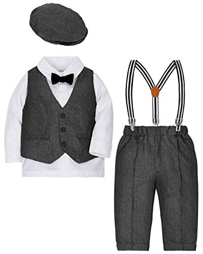 ZOEREA Bebé Chicos Conjunto de Conjunto Page Boy Trajes 4 Piezas Chaleco + Camisa + Pantalones + Chaqueta de la Boina Caballeros Boda Bautizo Conjuntos de Ropa