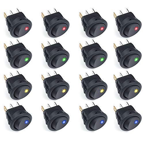 ZWOOS 16 Pcs Interruptor de palanca Coche 12V 20A Iluminado ON-OFF LED Interruptor Basculante Redondo