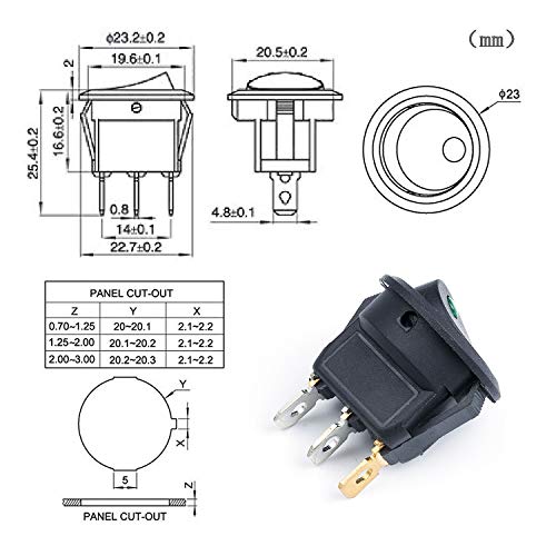 ZWOOS 16 Pcs Interruptor de palanca Coche 12V 20A Iluminado ON-OFF LED Interruptor Basculante Redondo