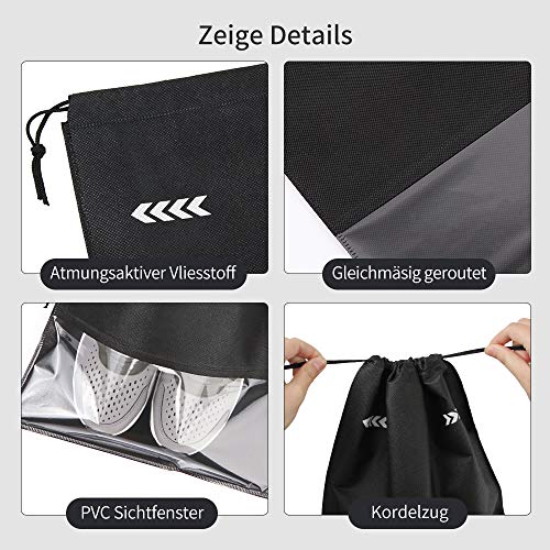 10 Piezas Bolsas de Zapatos,Bolsa a Prueba de Polvo Zapatos Multifunción Plegables Bolsas de Zapatos con Cordón y Ventana Transparente (Negro)