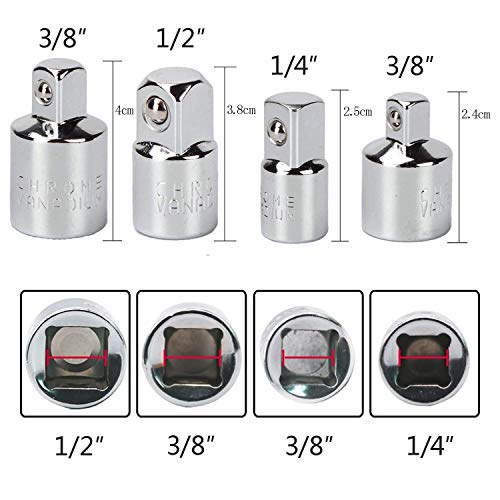 3 piezas Hexagon Socket Adapter Socket Adaptador Socket Wrench 1/4", 1/2", 3/8" + Socket Adaptador 4 piezas 1/4 a 3/8-3/8 a 1/4-3/8 a 1/2-1/2 a 3/8