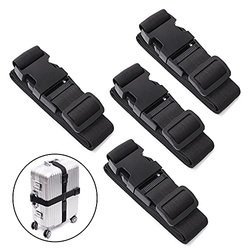 4 Piezas Correas Equipaje Nylon Equipaje Maleta Ajustables Equipaje de Viaje Cinturones Luggage Correas con Hebilla de Liberación Rápida Maleta Correas para Equipaje de Compresión 25mm x 1.5m Negro