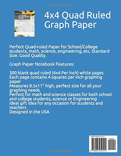 4x4 Quad Ruled Graph Paper: 300 Pages Quad-ruled Paper Large - Engineering Composition Isometric Notebook 4 Squares Per Inch Math And Science ... Or Engineer And Designers Drawing Vol 29