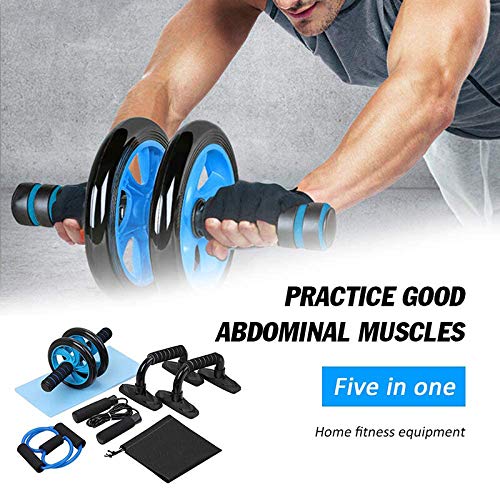 5 en 1 Kit de Rueda Abdominal, Push Up Bars, Cuerda para Saltar, Fortalecedor de Mano, Rodilla Mat para Entrenamiento en Casa Ejercicios Fitness