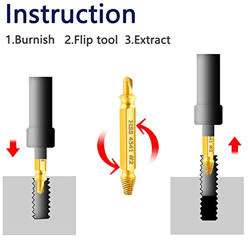 6 Piezas Extractor de Tornillos,Guiseapue Extractor de Tornillos Rotos para Elimina los o Sacar Tornillos Roto HSS 4341# Dureza 62-63HRC para Tornillos y Pernos Dañados Desde 2-12mm (Dorado)