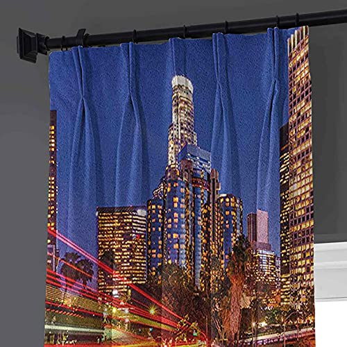 90% cortinas opacas para la noche, horizonte de la ciudad de Estados Unidos sobre la autopista Los Ángeles California Travel Destination, cortinas plisadas para dormitorio, sala de estar, 120 x 172 cm