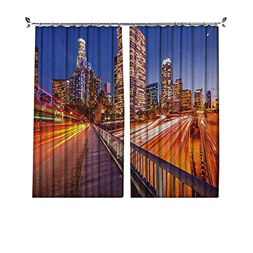 90% cortinas opacas para la noche, horizonte de la ciudad de Estados Unidos sobre la autopista Los Ángeles California Travel Destination, cortinas plisadas para dormitorio, sala de estar, 120 x 172 cm