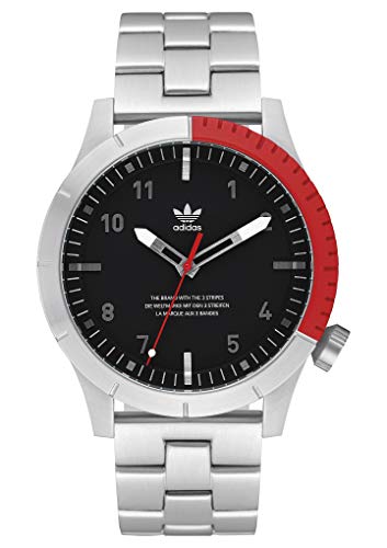 adidas Relojes Hombre Cypher_M1. Pulsera De Acero Inoxidable Sólido 3 Enlace, 22 Mm Anchura (0,42 Mm) Plata/Negro / Rojo