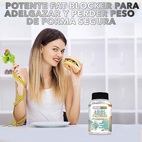 ADIÓS CALORÍAS Carb & Fat Blocker | Potente Bloqueador 2 en 1 de Carbohidratos y Grasas | Adelgazante Efectivo para mujeres y hombres | Compatible con todo tipo de Dietas | 60 Cápsulas