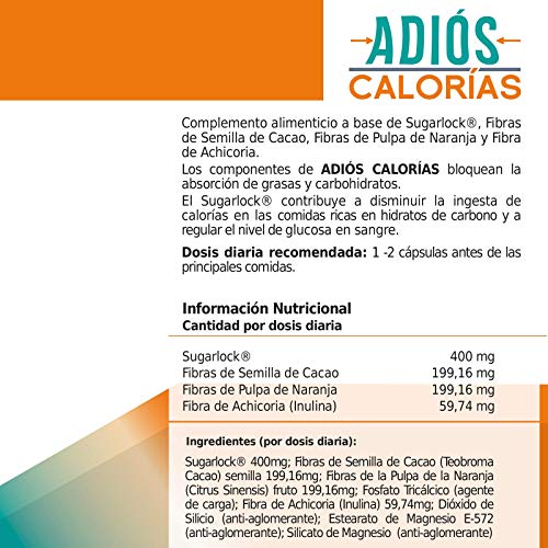 ADIÓS CALORÍAS Carb & Fat Blocker | Potente Bloqueador 2 en 1 de Carbohidratos y Grasas | Adelgazante Efectivo para mujeres y hombres | Compatible con todo tipo de Dietas | 60 Cápsulas