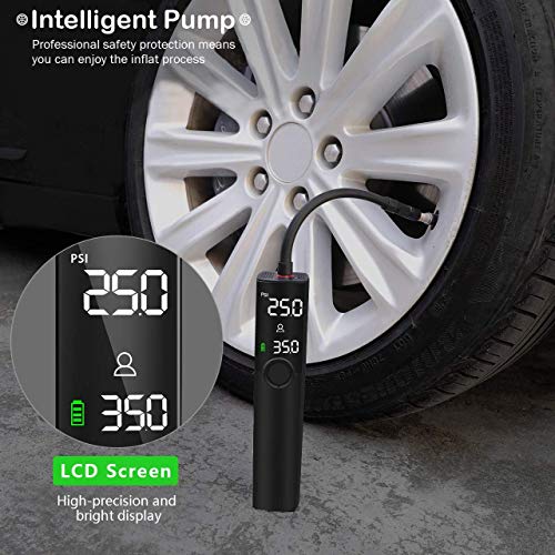 Aimocar Bomba de neumáticos, LCD Recargable Bomba de Bicicleta Aire Inflador electrico Compresor 120PSI 1200mAh Batería de Litio con Linterna LED para Coche, Bicicletas, Motocicletas, Pelotas