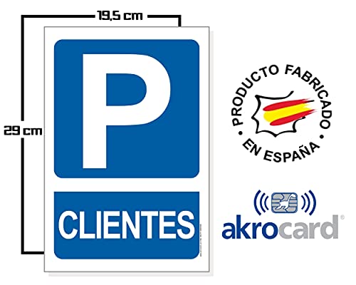 akrocard - Cartel Resistente PVC - PARKING CLIENTES - Señaletica de informacion - señal disuasorio Ideal para Colgar y Advertir