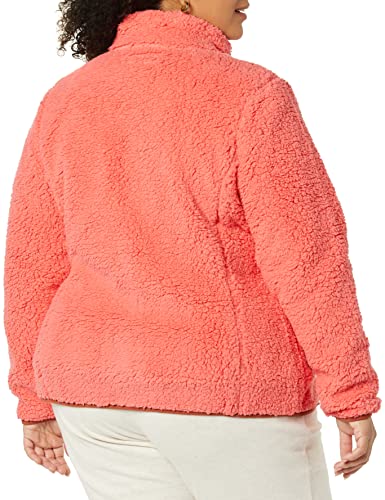 Amazon Essentials Sherpa Color Blocked Long-Sleeve Mockneck Full-Zip Jacket Chaqueta de Forro Polar, Rosa Coral/Marrón Tabaco, XS