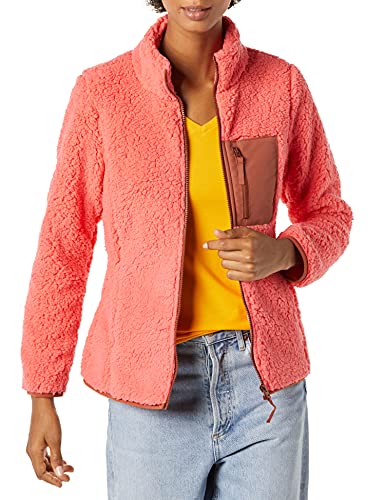 Amazon Essentials Sherpa Color Blocked Long-Sleeve Mockneck Full-Zip Jacket Chaqueta de Forro Polar, Rosa Coral/Marrón Tabaco, XS