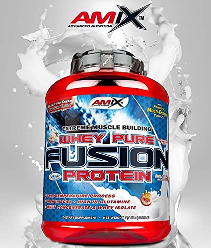 AMIX, Proteína Whey, Pure Fusión, Concentrado de Suero Ultra Filtrado, Sabor a Doble chocolate blanco, Proteínas para Aumentar Masa Muscular, Proteína Isolada con Splenda, Contiene L-glutamina, 2,3 Kg