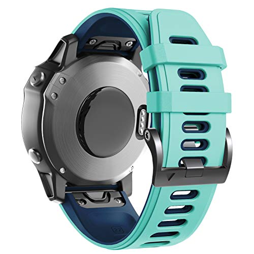 ANBEST Compatible con Fenix 6/Fenix 5/Fenix 5 Plus/Fenix 6 Pro Correa, Pulsera de Repuesto de Silicona de Liberación Rápida de 22mm para Forerunner 935/945/Approach S60/Quatix 5, Menta/Azul