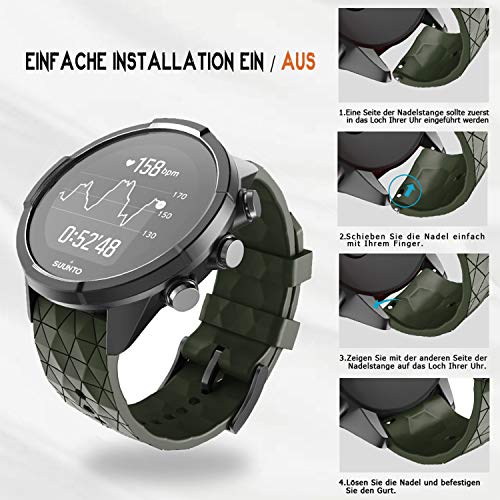 ANBEST Compatible con Suunto 9/Suunto 9 Baro/Suunto 7 Correas, Pulseras de Repuesto de 24mm de Silicona para Suunto D5/Suunto Spartan Sport Wrist HR Smart Watch, Verde Ejercito