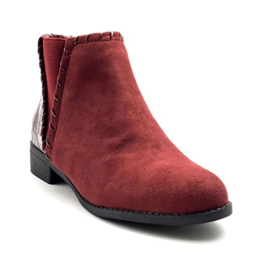 Angkorly - Zapatillas Moda Botines Botas Chelsea Boots Biker - Moto Casual/Informal Mujer Efecto Piel de Serpiente pitón Bloque 3.5 CM - Burdeos 4 YU-171 T 38