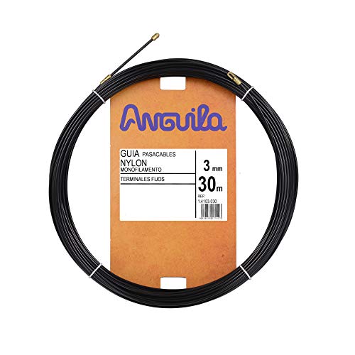 Anguila - Guía pasacables Nylon Monofilamento, 30 m, Diámetro 3mm, Terminales Fijos, Negro