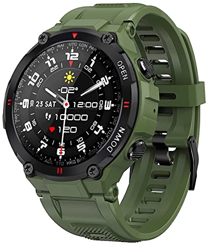 ANSUNG Relojes Inteligente Hombre,Smartwatch con Llamadas Pulsómetro,Presión Arterial, Monito de Sueño,Podómetro Pulsera Reloj para Android iOS y Xiaomi Huawei（ Ejército Verde）