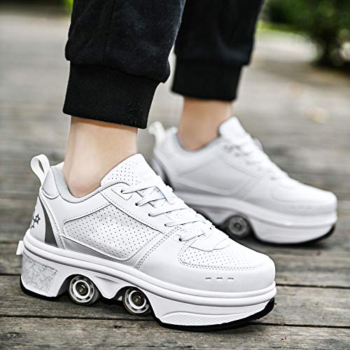 AQSG Zapatillas Deportivas Zapatillas Deportivas Zapatillas De Skate para Niños Zapatillas con Ruedas Ruedas De Skate Zapatillas Deportivas Zapatillas De Gimnasia para Niñas Navidad Pascua,White-37